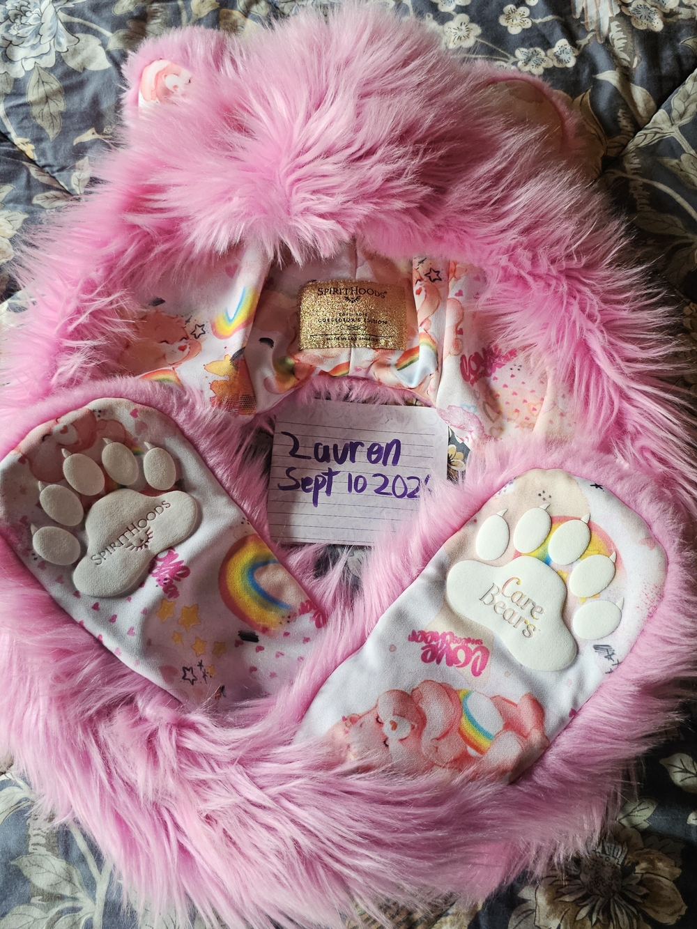 SpiritHoods Pink Fuzzy Care Bears Hooded Kid's Accessory with Paw Pads